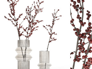 Minimalistic bouquet of branches with red ilex berries 350 3D मॉडल