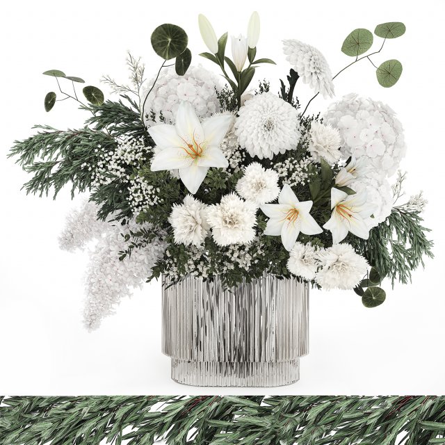 White bouquet of flowers and greenery hydrangea lilac lilies 353 3D Model .c4d .max .obj .3ds .fbx .stl .blend 