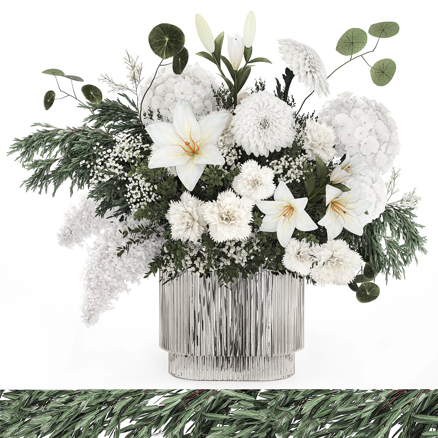Buquê branco de flores e hortênsias, lírios lilases 353 Modelo 3D .c4d .max .obj .3ds .fbx .stl .blend