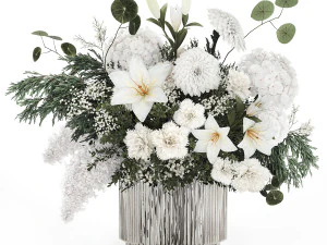 Buqu&ecirc; branco de flores e hort&ecirc;nsias, l&iacute;rios lilases 353 Modelo 3D