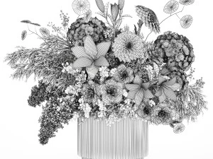 Buqu&ecirc; branco de flores e hort&ecirc;nsias, l&iacute;rios lilases 353 Modelo 3D