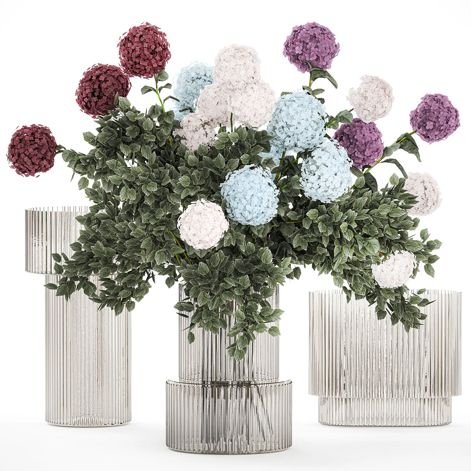 Large bouquet of flowers and greenery blue white hydrangea 354 3D Model .c4d .max .obj .3ds .fbx .stl .blend 