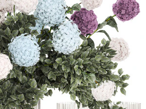 Large bouquet of flowers and greenery blue white hydrangea 354 3D Model