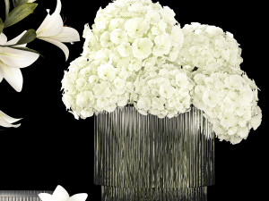 White bouquets of flowers hydrangea lilies glass vase 355 3D 模型
