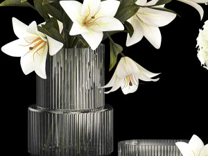 White bouquets of flowers hydrangea lilies glass vase 355 3D Model