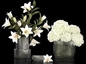 White bouquets of flowers hydrangea lilies glass vase 355 3D 模型