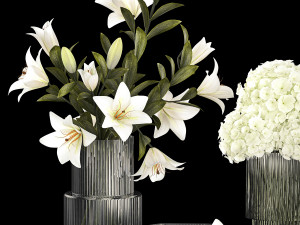 White bouquets of flowers hydrangea lilies glass vase 355 3D 模型