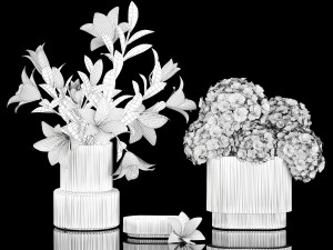 White bouquets of flowers hydrangea lilies glass vase 355 3D 模型