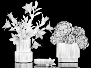 White bouquets of flowers hydrangea lilies glass vase 355 3D Model