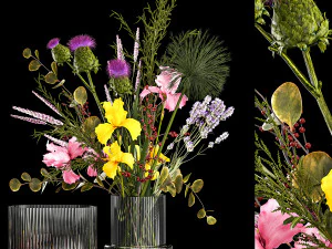 Boeket bloemen takken distels irissen Ilex Lavendel 356 3D Model