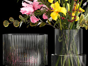 Bouquet of flowers branches thistles irises Ilex Lavender 356 3D Model
