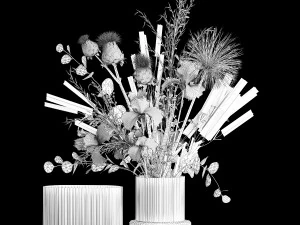 Bouquet of flowers branches thistles irises Ilex Lavender 356 3D Model