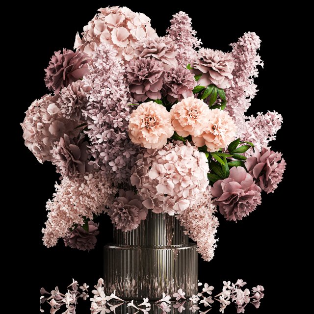 Solemn bouquet of flowers lilac peonies hydrangea vase 357 3D Модель .c4d .max .obj .3ds .fbx .stl .blend 