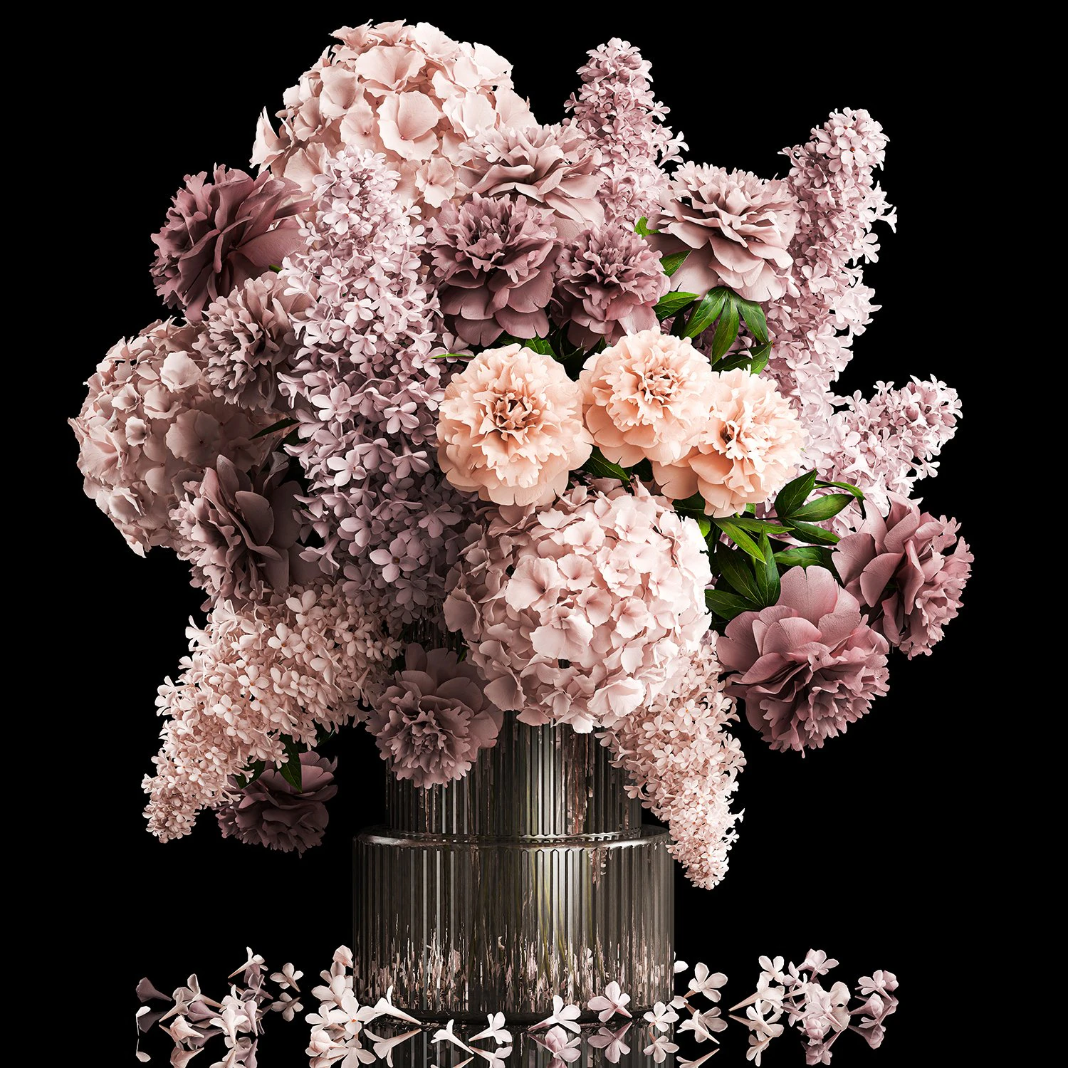 Solemn bouquet of flowers lilac peonies hydrangea vase 357 3D Model .c4d .max .obj .3ds .fbx .stl .blend 