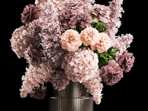 Solemn bouquet of flowers lilac peonies hydrangea vase 357 3D Model