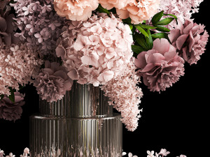 Solemn bouquet of flowers lilac peonies hydrangea vase 357 3D Модель