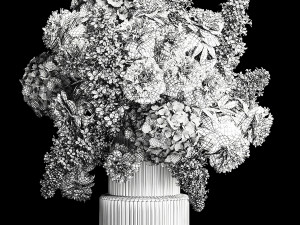 Solemn bouquet of flowers lilac peonies hydrangea vase 357 3D Модель