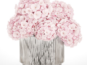 Small bouquet of pink flowers hydrangea modern vase 360 Model 3D