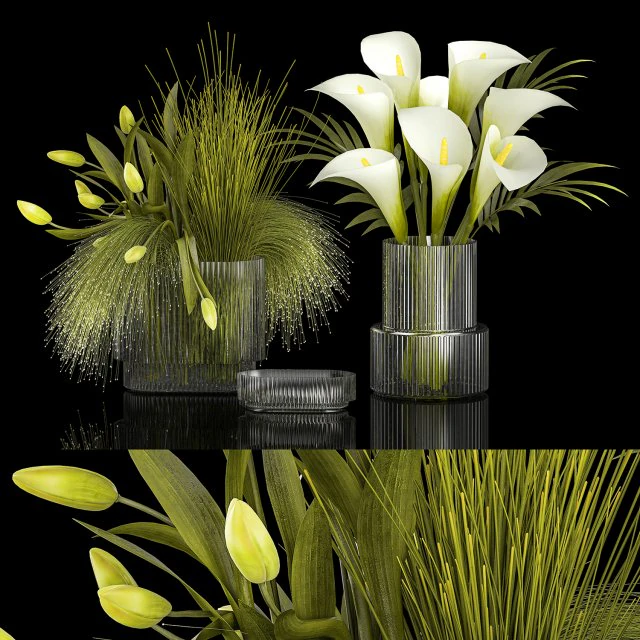 Conjunto de buquês de flores verdes vaso tulipa Calla 361 Modelo 3D .c4d .max .obj .3ds .fbx .stl .blend