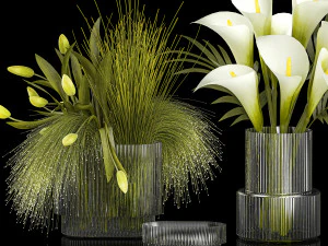 Conjunto de buqu&ecirc;s de flores verdes vaso tulipa Calla 361 Modelo 3D