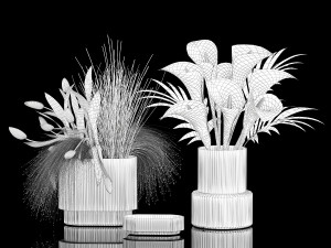 Set of bouquets of green flowers Calla tulip vase 361 Modelo 3D