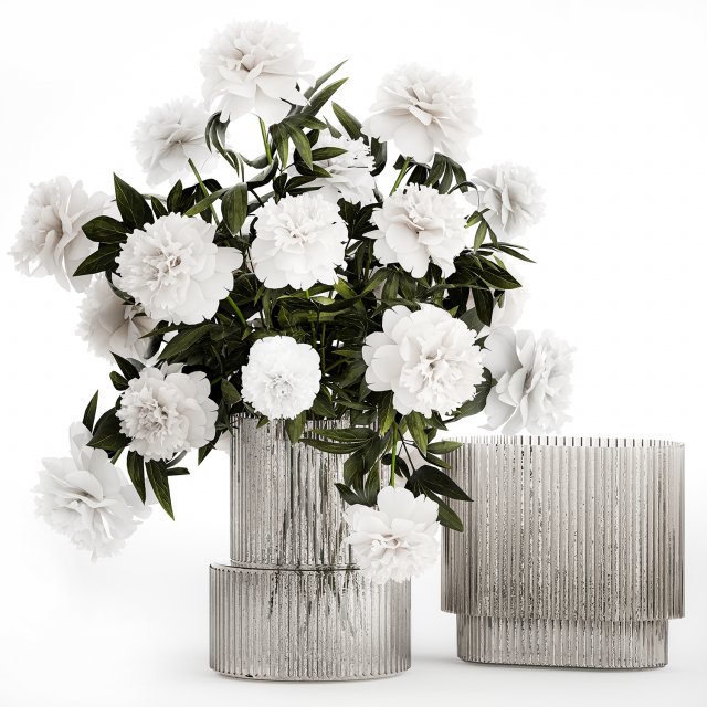 Solemn bouquet of white peony flowers in a vase 363 3D Model .c4d .max .obj .3ds .fbx .stl .blend 