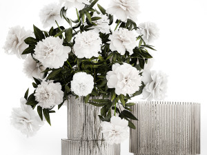 Solemn bouquet of white peony flowers in a vase 363 3D Model