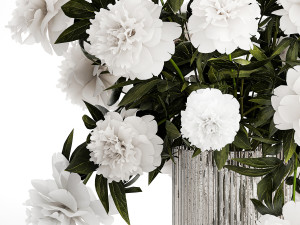 Solemn bouquet of white peony flowers in a vase 363 3D Model