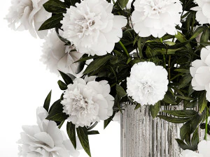 Solemn bouquet of white peony flowers in a vase 363 3D Model