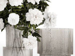 Solemn bouquet of white peony flowers in a vase 363 3D Model
