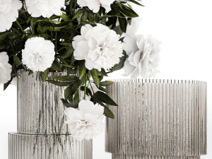 Solemn bouquet of white peony flowers in a vase 363 3D Model