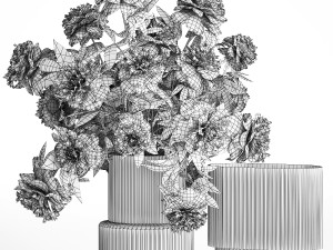 Solemn bouquet of white peony flowers in a vase 363 3D Model