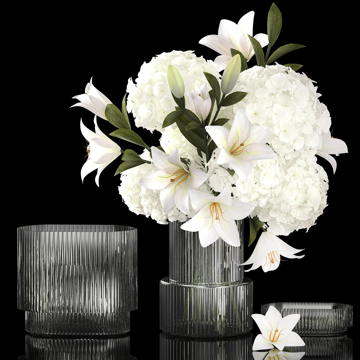 Solemn bouquet of white flowers hydrangea lilies 364 3D Model .c4d .max .obj .3ds .fbx .stl .blend 