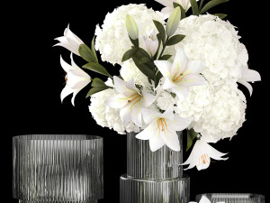Solemn bouquet of white flowers hydrangea lilies 364 3D Model
