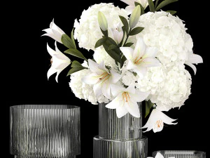 Plechtig boeket witte bloemen hortensia lelies 364 3D Model