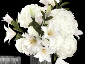 Solemn bouquet of white flowers hydrangea lilies 364 3D Model