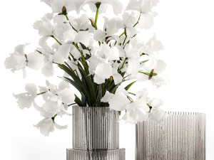 Realistic bouquet of white Iris flowers in a glass vase 365 3D Model