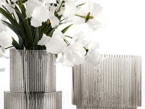 Realistic bouquet of white Iris flowers in a glass vase 365 3D 模型