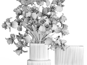Realistic bouquet of white Iris flowers in a glass vase 365 3D Model