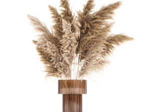 Buqu&ecirc; de flores secas em vaso com cortaderia pampas 366 Modelo 3D