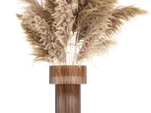 Buqu&ecirc; de flores secas em vaso com cortaderia pampas 366 Modelo 3D