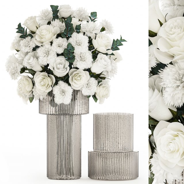 Solemn bouquet of white flowers roses carnation eucalyptus 368 3D Model .c4d .max .obj .3ds .fbx .stl .blend 