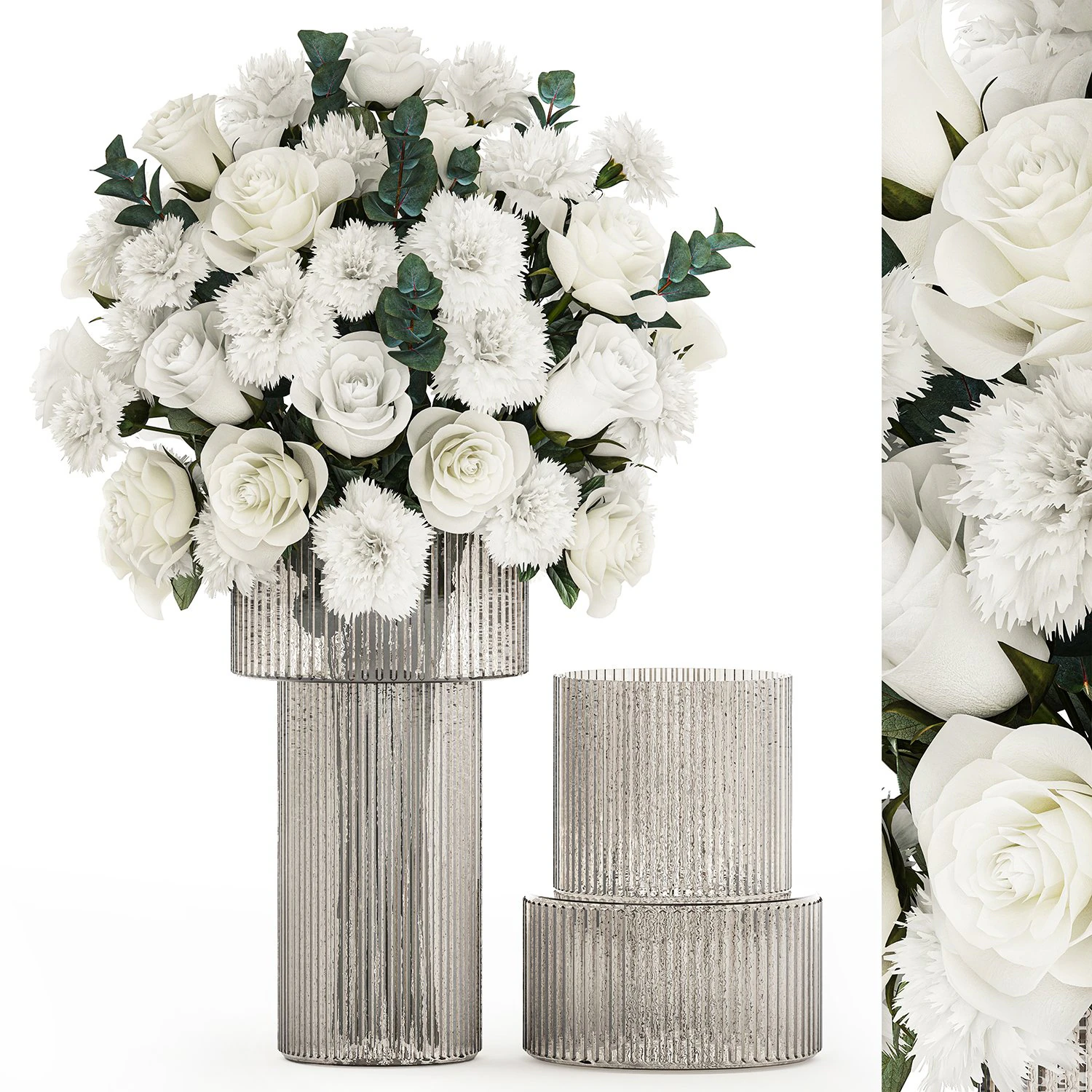 Solemn bouquet of white flowers roses carnation eucalyptus 368 3D Model .c4d .max .obj .3ds .fbx .stl .blend 