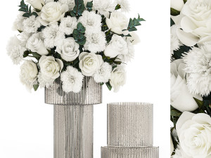 Solemn bouquet of white flowers roses carnation eucalyptus 368 3D Model