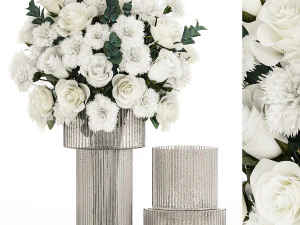 Uroczysty bukiet białych kwiat&oacute;w r&oacute;ż goździka eukaliptusowego 368 Model 3D