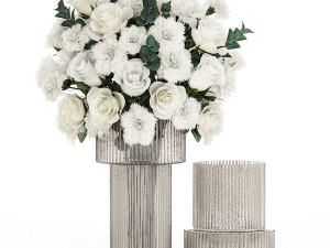 Solemn bouquet of white flowers roses carnation eucalyptus 368 3D Model