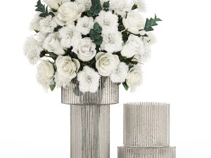 Solemn bouquet of white flowers roses carnation eucalyptus 368 3D Model