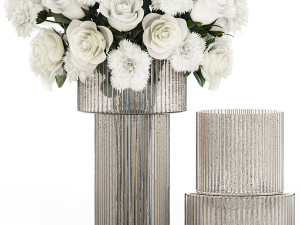 Solemn bouquet of white flowers roses carnation eucalyptus 368 3D Model