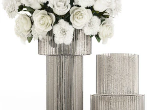 Solemn bouquet of white flowers roses carnation eucalyptus 368 3D Model