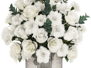 Solemn bouquet of white flowers roses carnation eucalyptus 368 3D Model